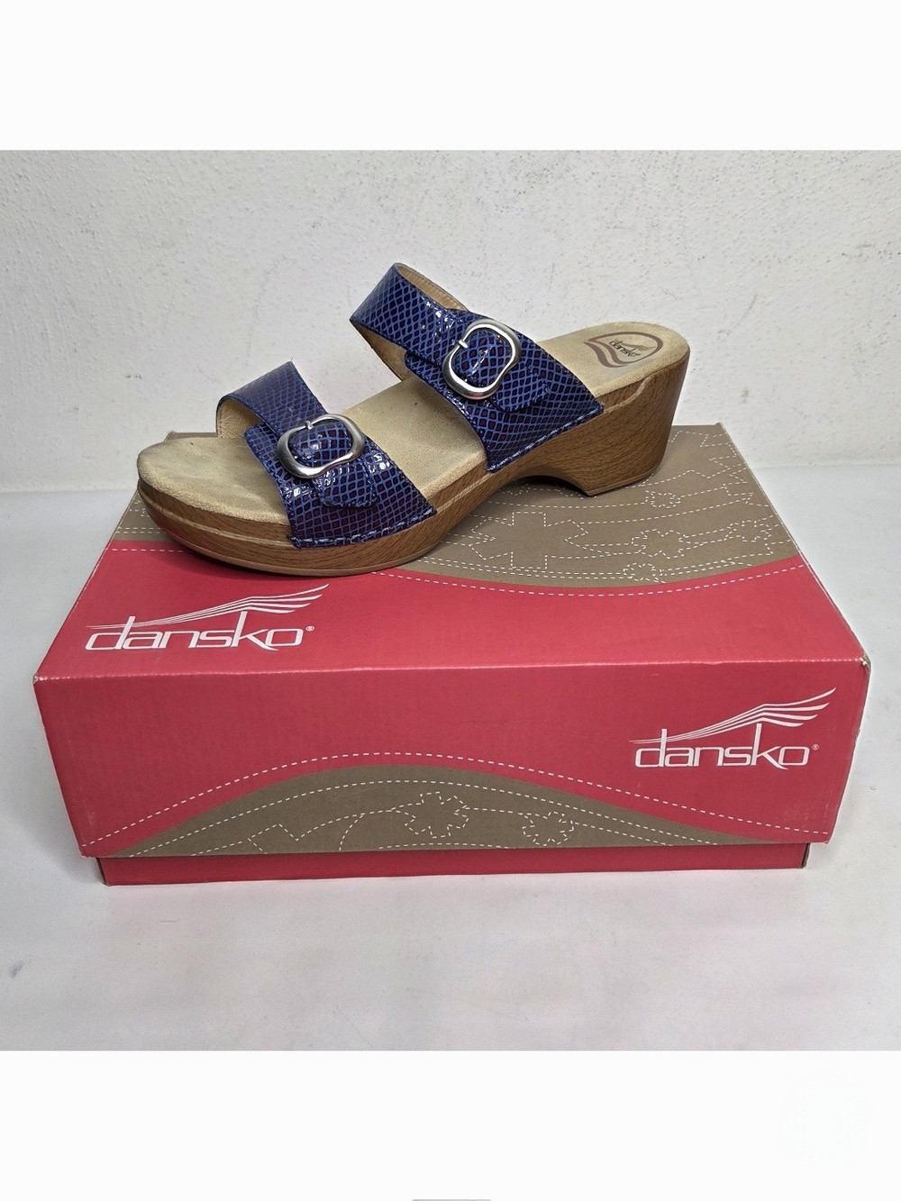Dansko Sophie Reptile Snake Sandals Womens Size 41 Blue Comfort Double Strap